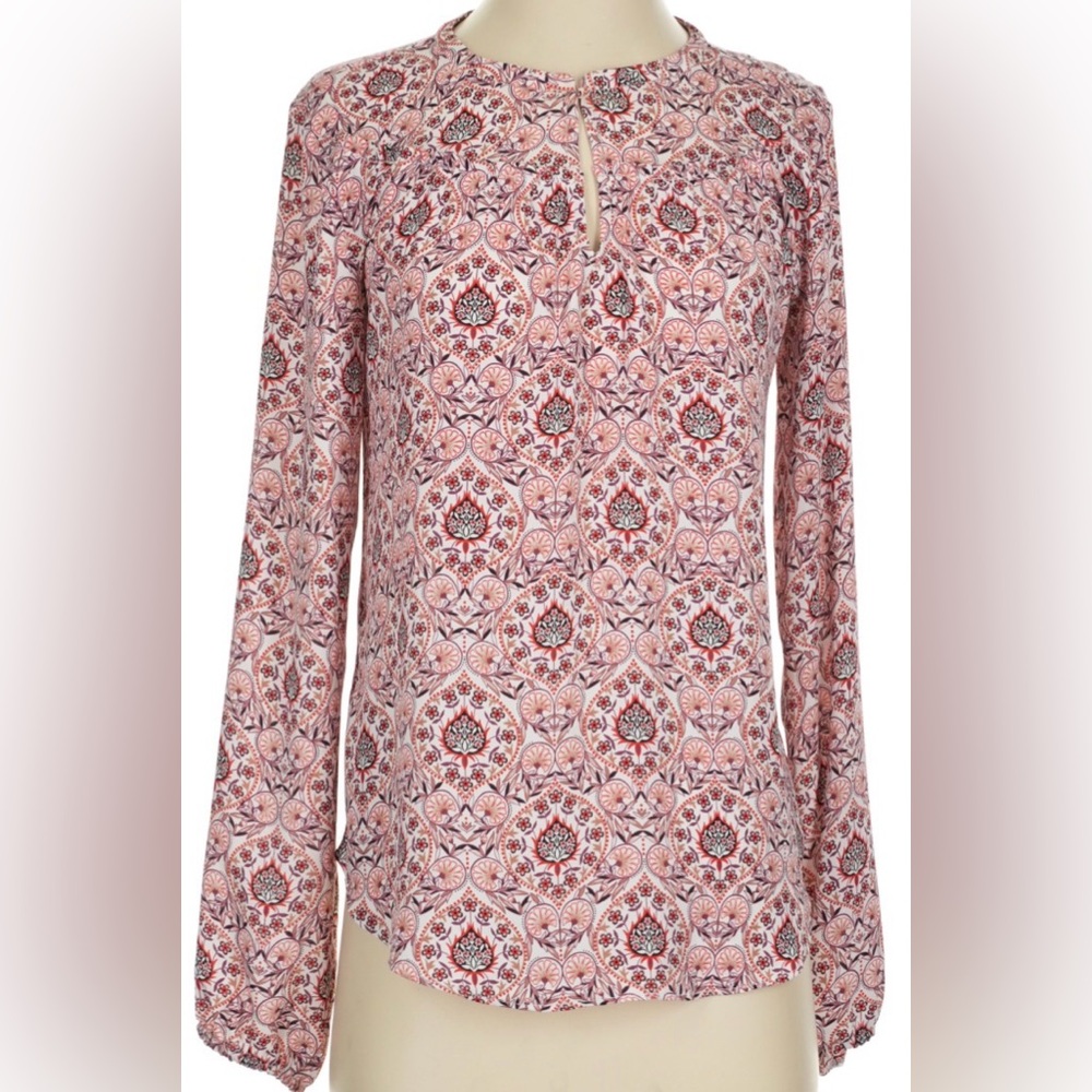 LOFT LONG SLEEVE MIXED MEDIA FLORAL TOP BLOUSE SIZE MEDIUM